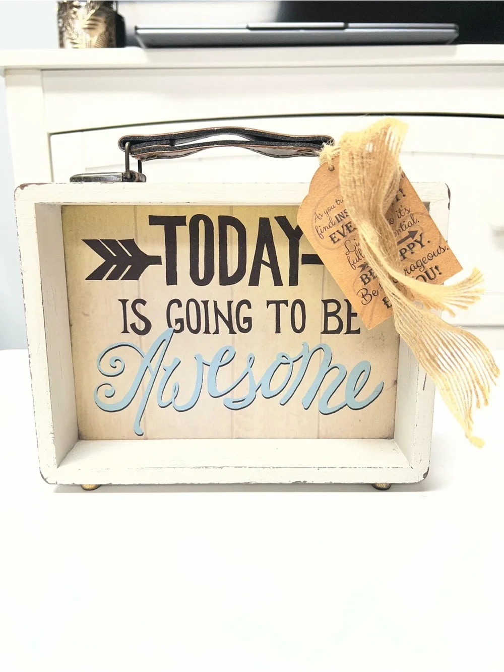 White Wooden Decorative Box Sign - 
